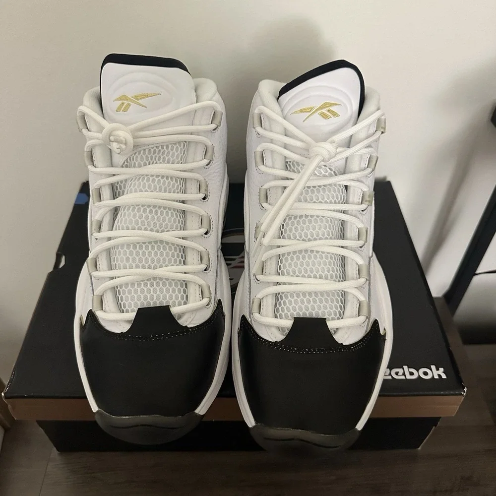 Reebok Question Mid White Black Gold Sz 12 Iverson Saints Colorado MU Tiger